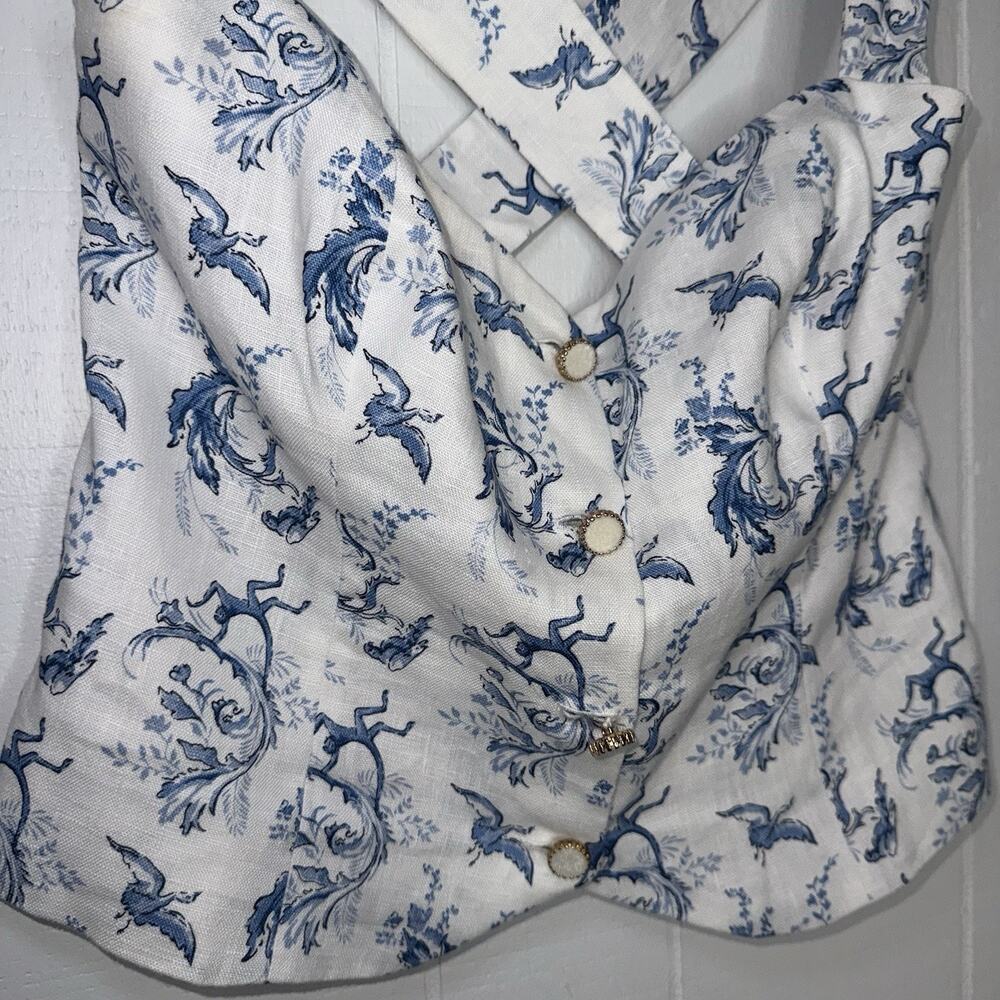 Reformation Women’s Kimberly Linen Top Blue White Size 4 - Picture 4 of 6